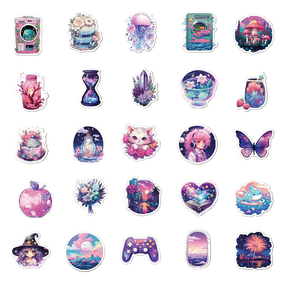 10/30/50PCS Fantasy Purple Cute Cartoon Stickers Aesthetic DIY Laptop Luggage Skateboard Graffiti Decals Fun for Kids Toys Gift
