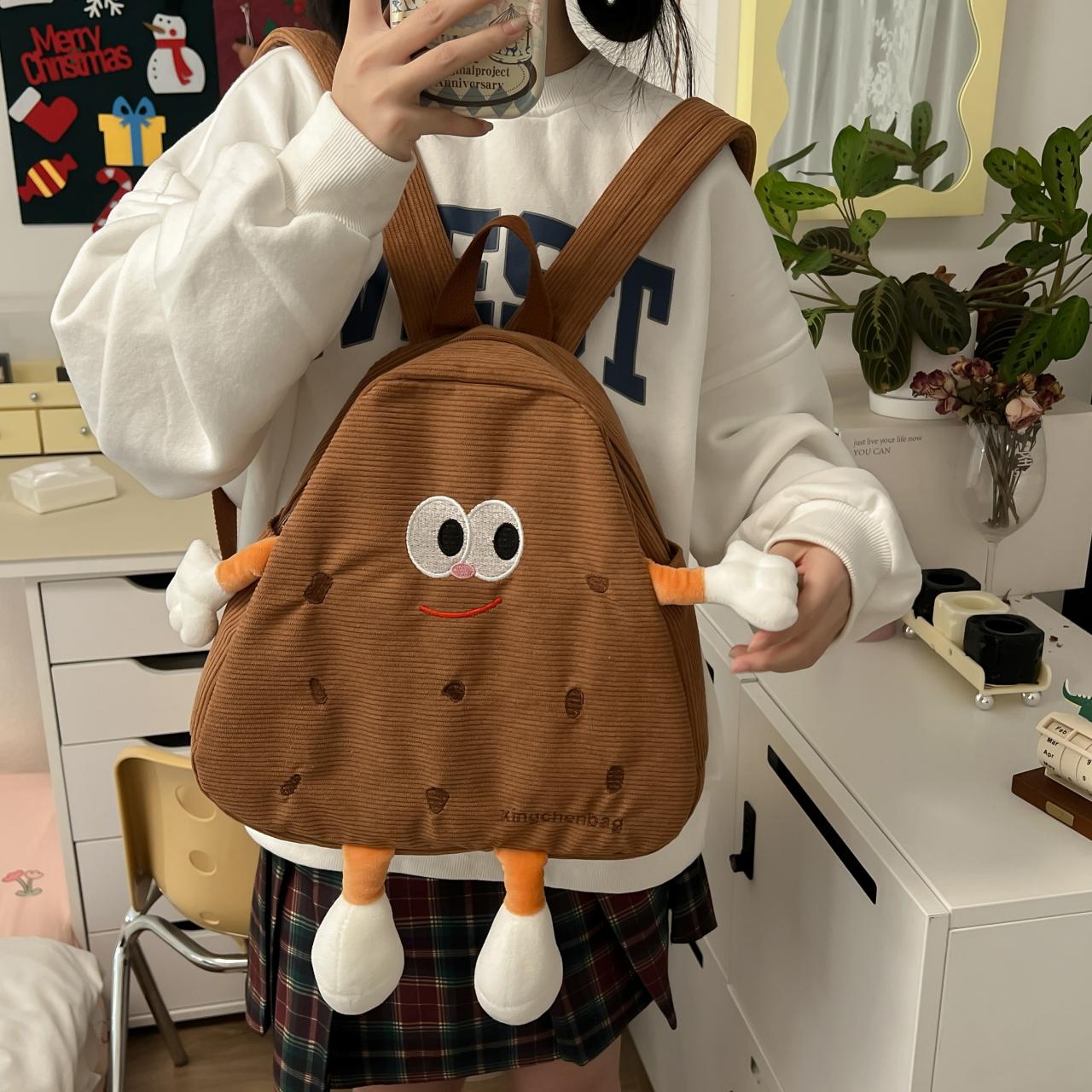 

Маленькая сумка-книжка с милым печеньем для женщин, вельветовые рюкзаки с героями мультфильмов в японском стиле для девочек, рюкзак кофейный