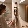 Boho Styl Nástěnná Dekorace pro Vstupní Halou Korálkový Dvojitý Kruhový Věšák na Ručníky, Rustikální Dřevěný Prostorově Úsporný Jedinečný Domácí Dekorace Stojan, Montovaný Konopný Provaz
