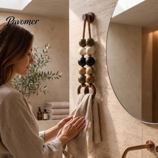 Boho Styl Nástěnná Dekorace pro Vstupní Halou Korálkový Dvojitý Kruhový Věšák na Ručníky, Rustikální Dřevěný Prostorově Úsporný Jedinečný Domácí Dekorace Stojan, Montovaný Konopný Provaz