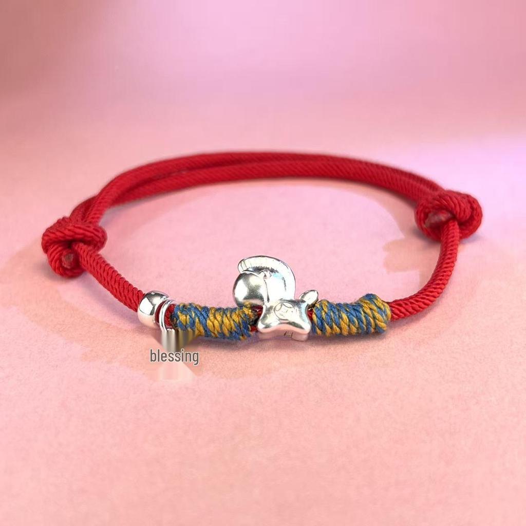 999 Sterling Silver Zodiac Red String Horse Bracelet
