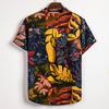 Camicia Casual Estiva da Spiaggia da Uomo con Stampa Foglie Tropicali, Collo Henley, Manica Corta
