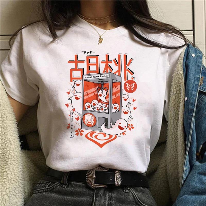 Y2k Female Genshin Impact T Shirt Kawaii Hu Tao Graphic Tees Xiao Kaedehara Kazuha Tshirt 90S Tops Harajuku Tshirt Women
