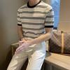 Korean Style Slim Fit Men's Striped Ice Silk T-Shirt