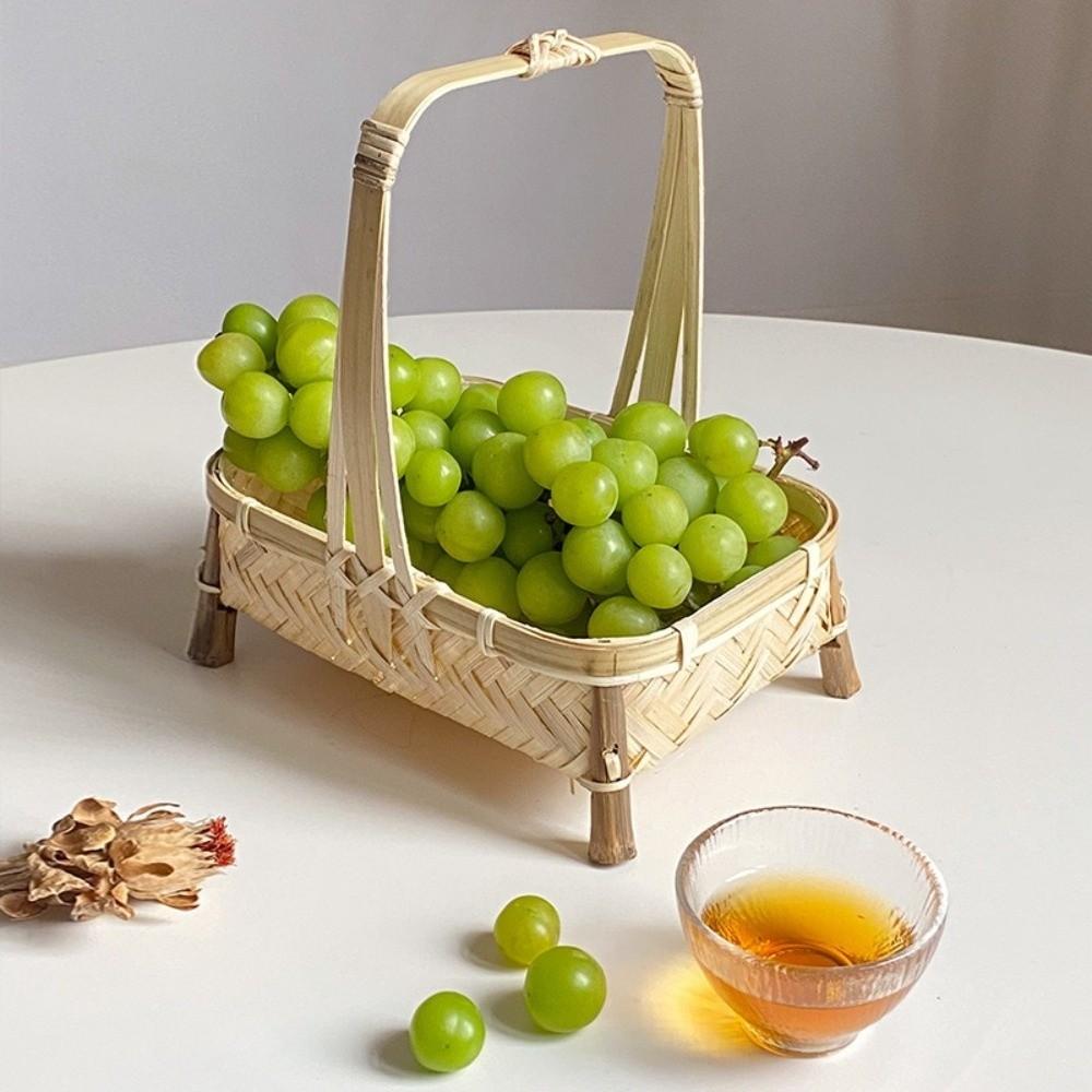 Multi-purpose Retro Bamboo Basket Handmade Small Size Snack Basket Bamboo Woven Tea Basket Snack Fruit Organization