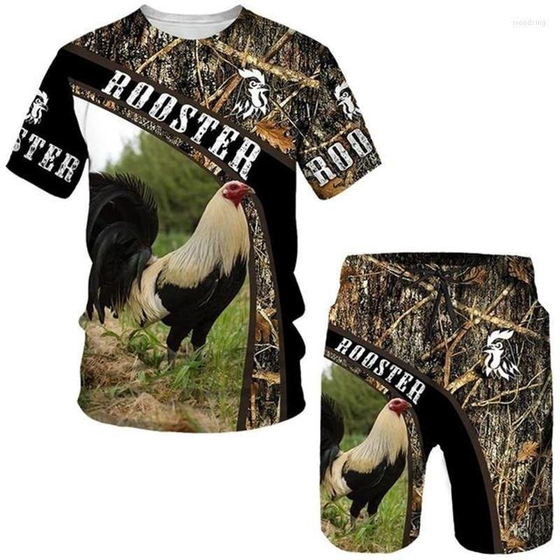 Cool King Rooster Hunting Camo T-shirt Shorts Suits for Men Summer Casual O-Neck Tees Male 3D Print Tracksuit Two Piece Sets