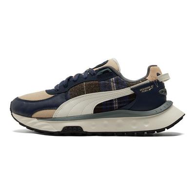 Wild Rider Stoff Überlappendes Leder Karomuster Sport Low-Top Lifestyle Schuhe Unisex Sneaker Blau 384186-01