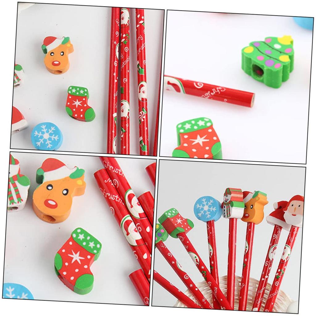 25 Christmas Christmas Kids Christmas Goods Bag Christmas TPR Pencils with Assorted for School Pencils, Stationery, Filler, Eraser, Wooden, Colors,