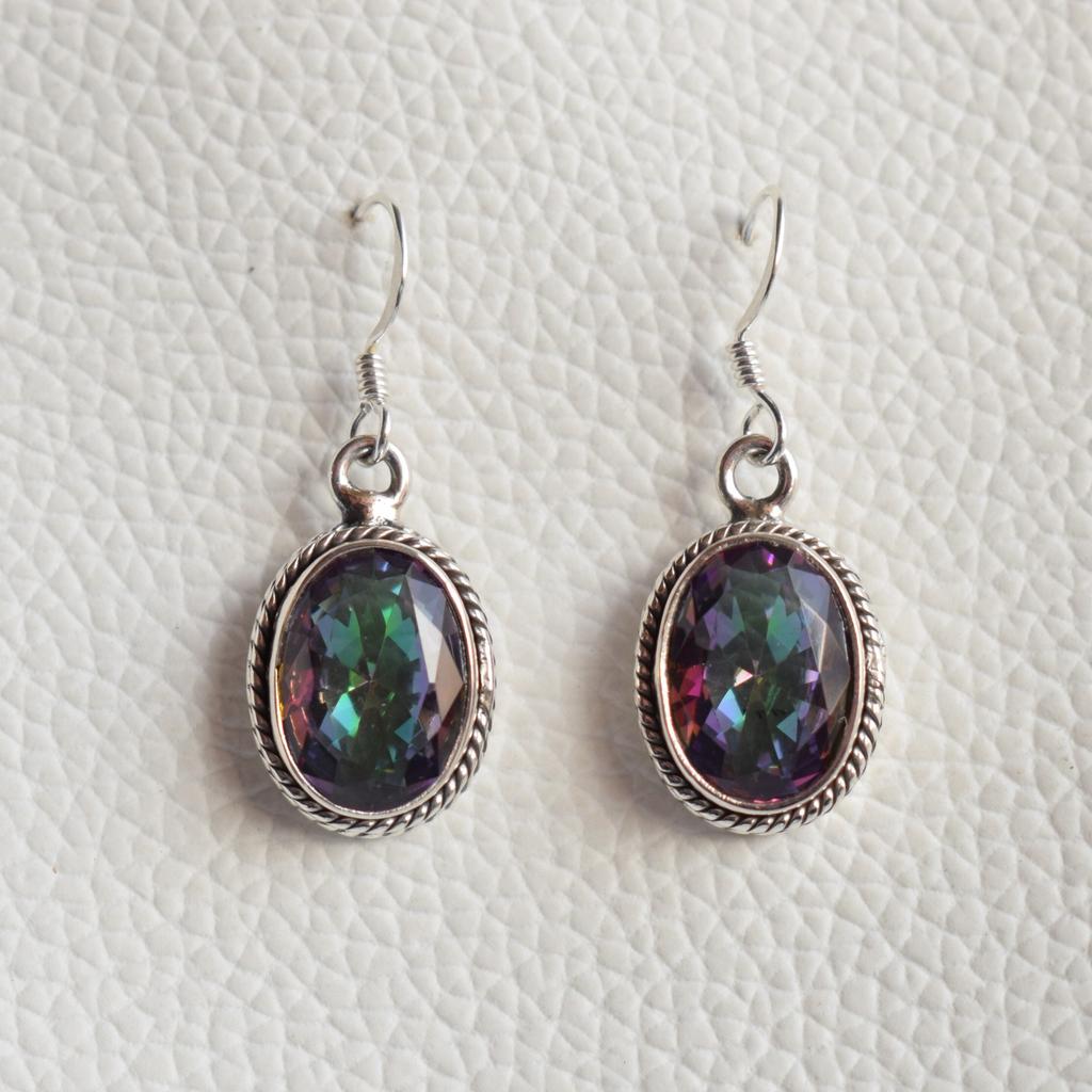 Mystische Topas Ohrringe, Oval 925 Sterling Silber, Handgefertigter Edelsteinschmuck