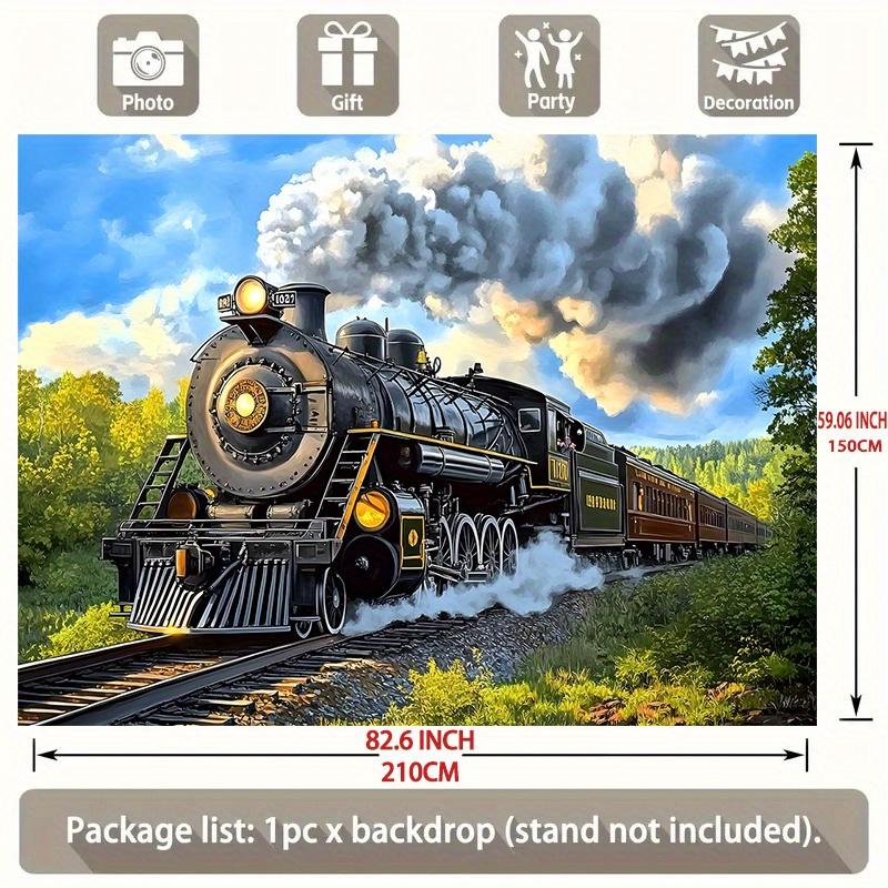 1 Piece of Retro Steam Train Party Banner - Vintage Railway Scene Polyester Fabric Background  for Home Decoration
