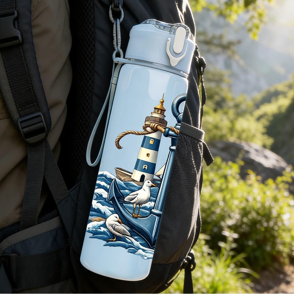 1PC Vintage Old Sail Pirate Ship Print 750ml Color Plastic Sports Water Bottle Leakproof Flip Straw Lid Suitable for Sports Office Home Use