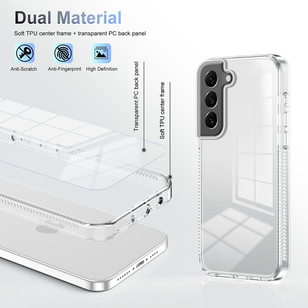 For Samsung Galaxy S22 5G Clear Phone Case TPU PC Anti-Slip Drop-Proof Back Cover