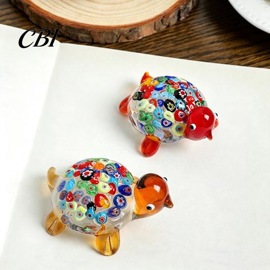Clear Glass Figurine for Car Hand Blown Millefiori Turtle Figurine, Mini Colorful Tortoise Statue, Cute Handcrafted Desk Accessory Cartoon Sea