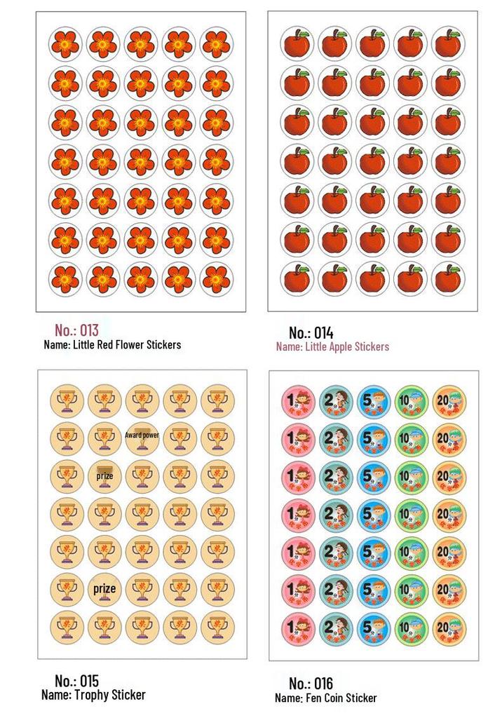 Children's Reward Stickers: Self-Adhesive, Red Flower, Thumbs Up, Smiley Face, Cartoon Designs for Primary School and Kindergarten.