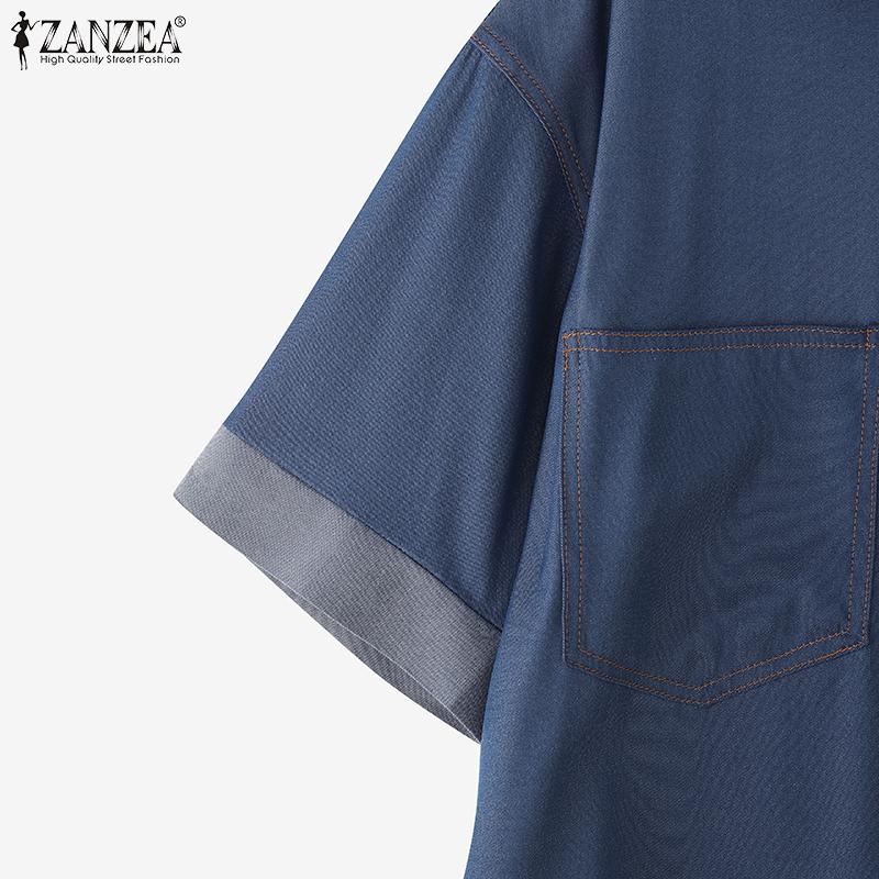 ZANZEA Women Turn Down Collar Summer Short Sleeve Blouse
