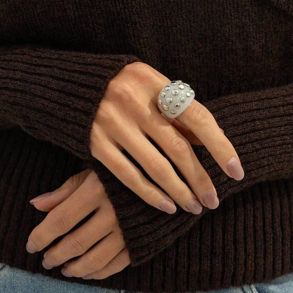 SHIXIN Punk Chunky Acrylic Wide Cuff Bracelet Ring Women Vintage Geometric C-shaped Opening Bangle Finger Rings Party Jewelry
