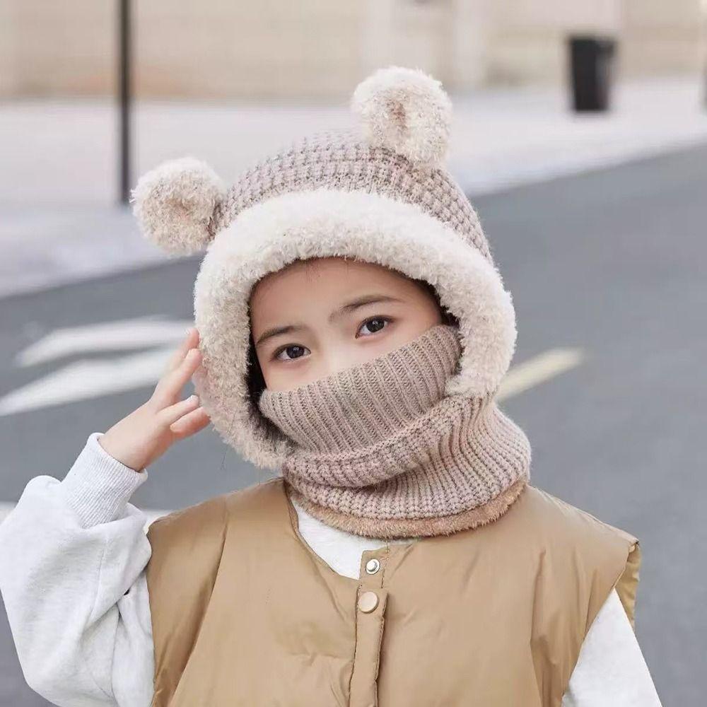 Woolen Kids Winter Hat Windproof Hooded Cap New Neck Warmth Cover Winter
