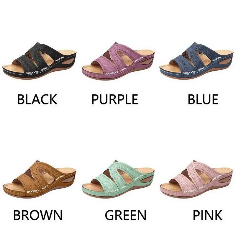Fashion Summer Women Wedge Sandals Premium Orthopedic Open Toe Sandals Vintage Anti-slip Leather Casual Female Platform Retro Shoes