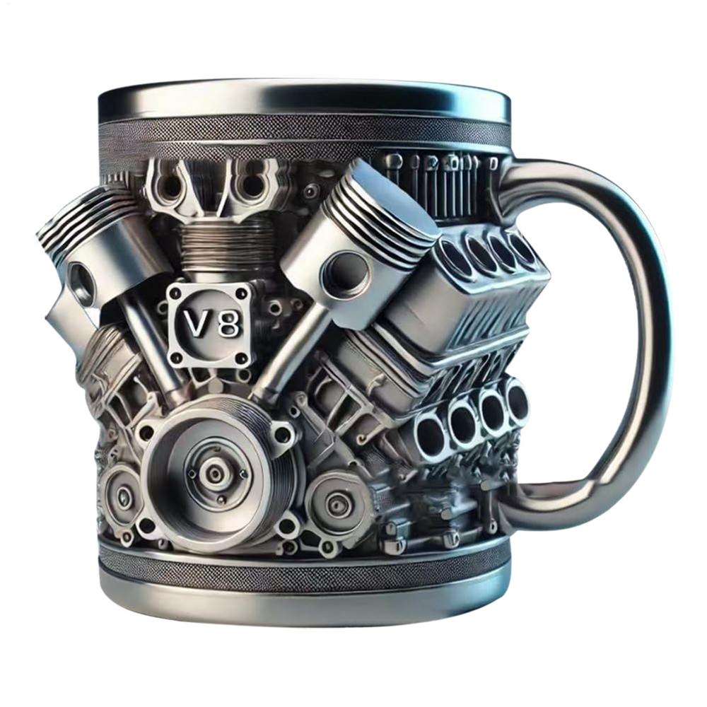 Stainless Steel Cup with Handle Engine Design Milk Drink Mug Beverage Tea Juice Milk Container Double Wall Insulated for Morning
