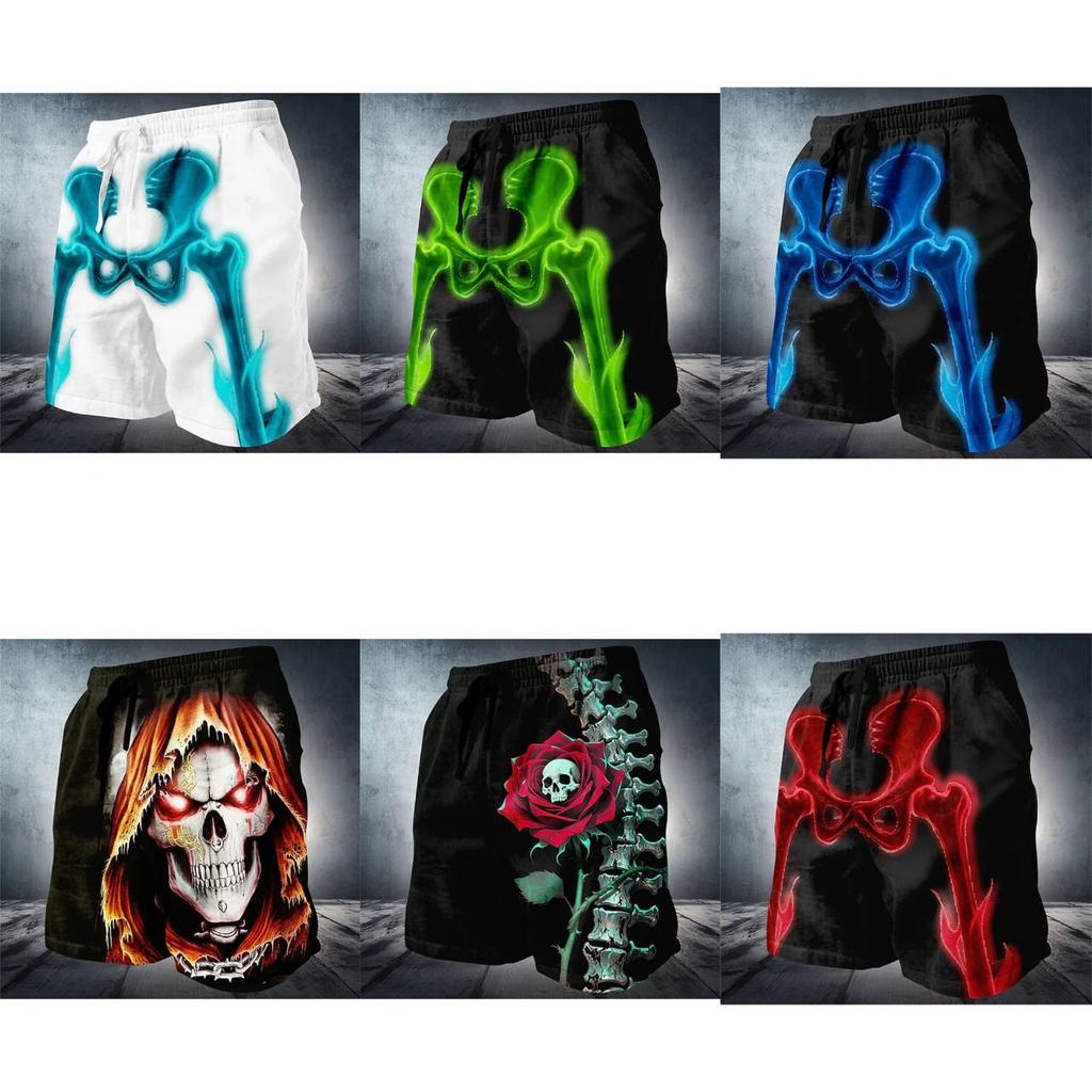 Boxing Muay Thai Shorts Pants 3D Print Training Vintage Skull Skeleton Ghost Unisex Men Women Quick Dry Fitness Gym Sport Workout Casual Streetwear