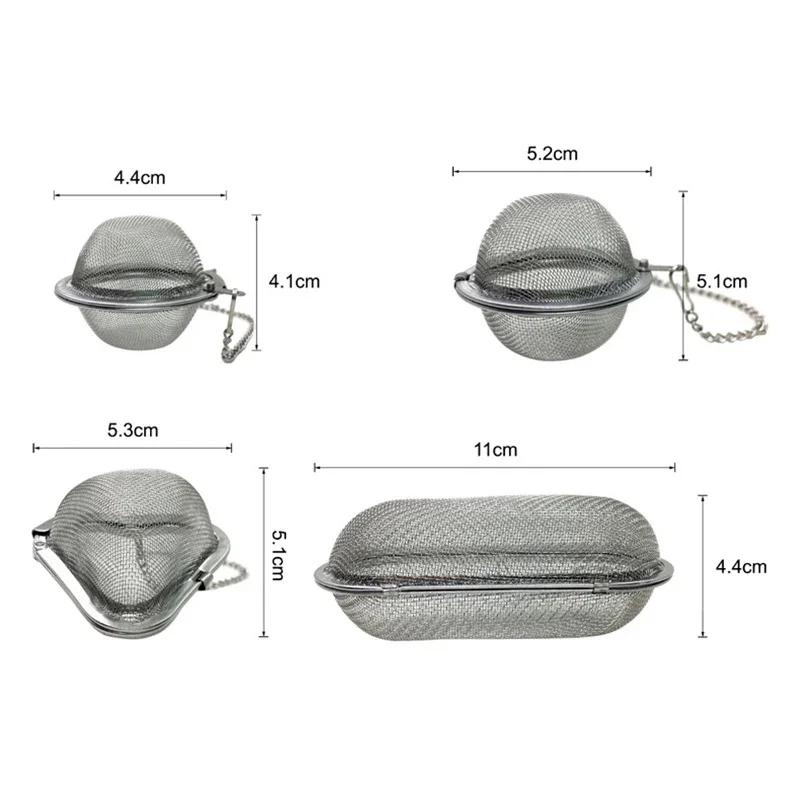 Oval Heart Sphere Shape Spice Seasoning Tea Strainer with Chain Stainless Steel Mesh Ball Tea Coffee Filter Basket Infuser Tools