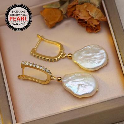 SENIKO Natürliche Süßwasser Große Barocke Perle Ohrringe Mode Zirkonia Perle Ohrringe Für Frauen Partei Schmuck