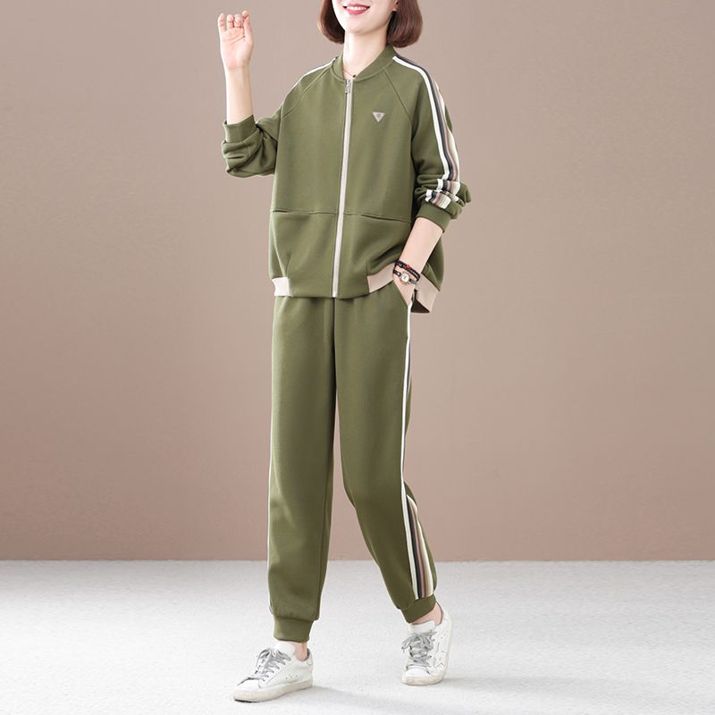 

Осенняя мода больших размеров, скрывающий полноту, повседневный спортивный костюм, женский свободный и тонкий кардиган, костюм-двойка XL зелёный