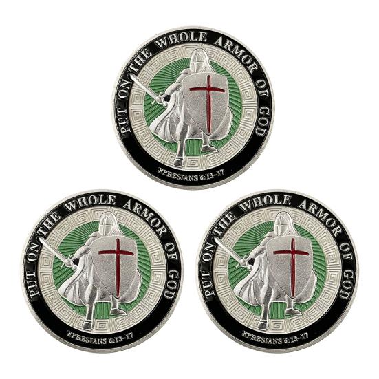 Armor of God Coin 1.57" Diameter Metal Souvenir Coin Put On The Whole Armor of God Double-Sided Armored Soldier Challenge Coin for Military Church