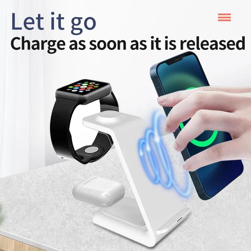 100W 3 In 1 Wireless Charger Stand Fast Charging Dock Station For iPhone 15 14 13 12 11 XR Watch 6 7 8 iWatch Airpods Pro