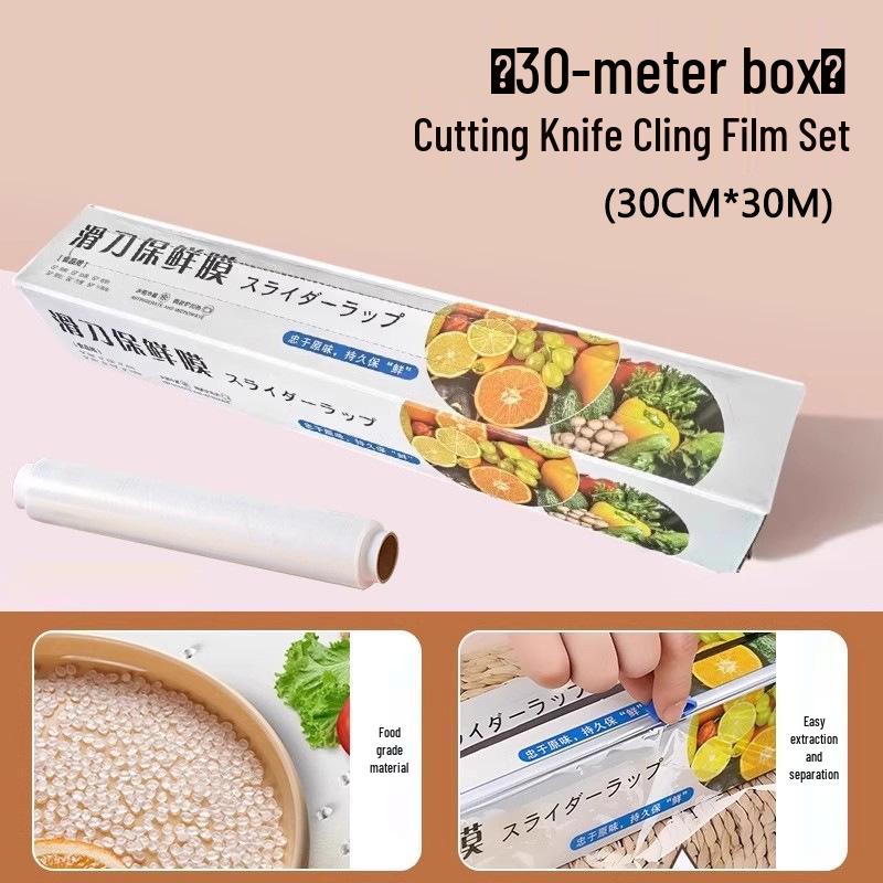 

Hand-Tear-Free Cling Film Set with Cutter – Thick, Large Roll for Kitchen Use