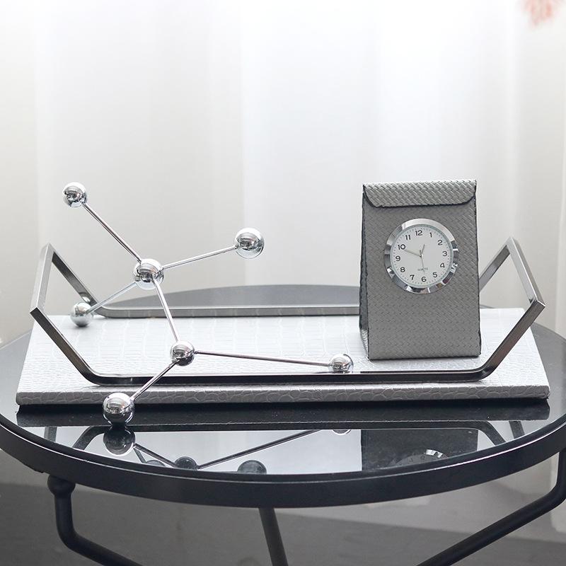 Light Luxury Model Room Sales Office High Handle Tray Ornaments Study Room Dining Room Bedroom Art Crocodile Pattern Leather Accessories