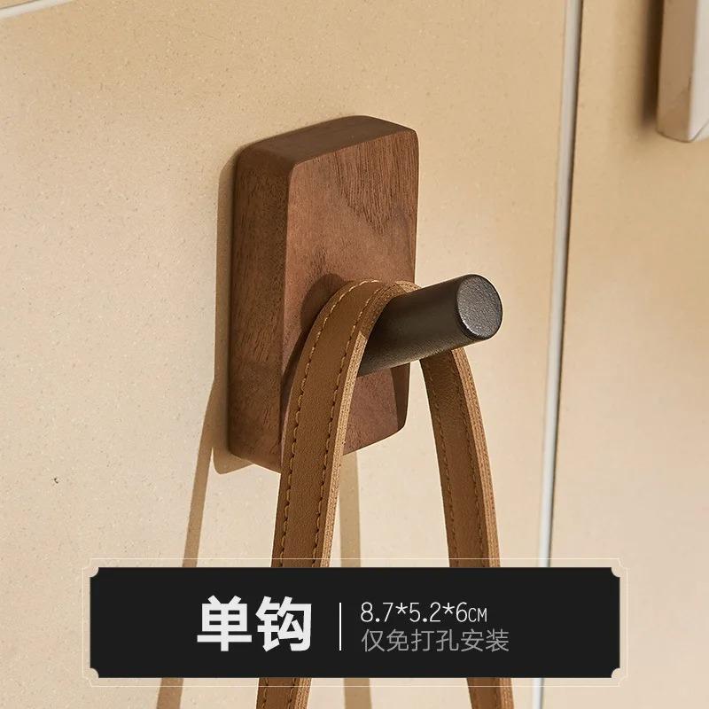 Self-adhesive Solid Wooden Hook Walnut Key Decorative Towel Holder Hook Door Hanger Wall Coat Rack Kitchen Bathroom Organizer