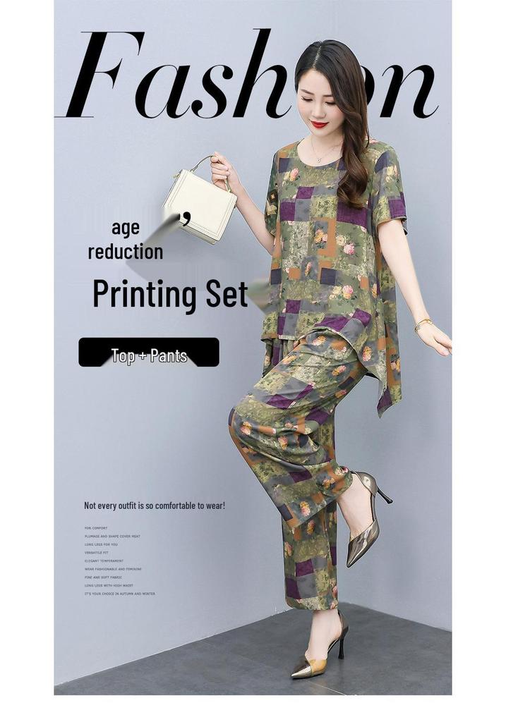 Women's Plus Size Summer Tie-Dye Cotton Linen Suit: Irregular Hem Top & Wide Leg Pants Two-Piece Set