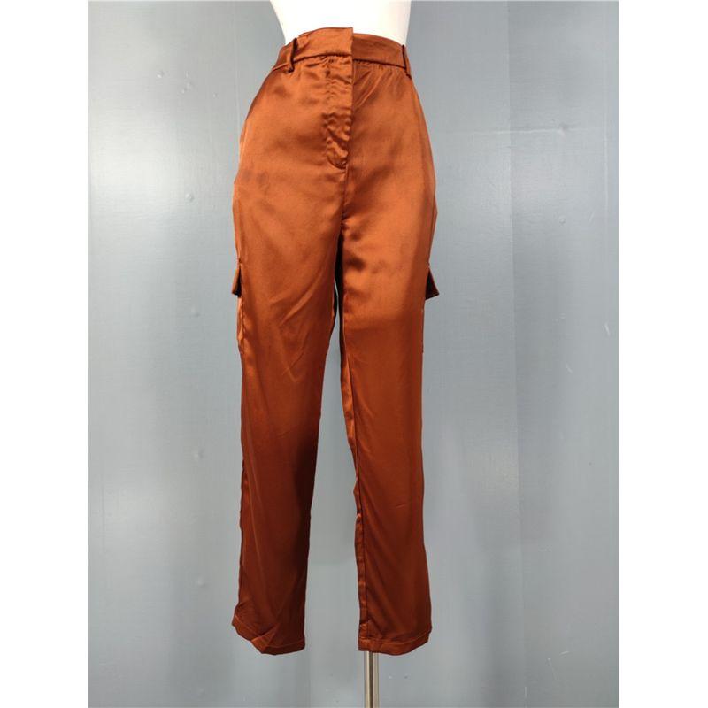 Export Single High-Quality Smooth Texture Satin High Waist Socialite Temperament Pants Beautiful Pocket Decorative Personality Comfortable Pants