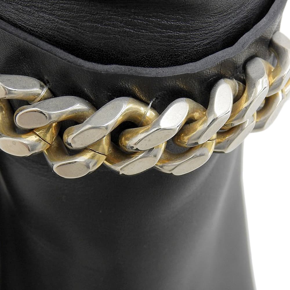 Yves Saint-Laurent Women's Black Leather Long Boots with Front Chain and Chunky Heel, Size 36 shoes 36 blackUsed