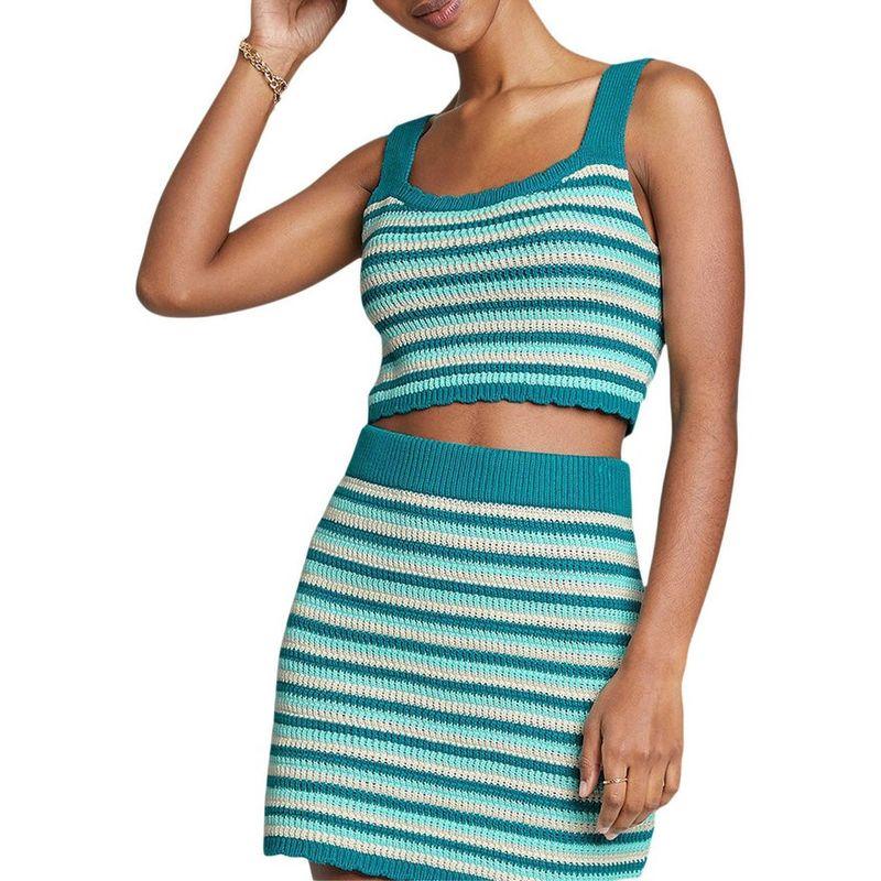 

Liangli Стильная Летняя Мода Новый Костюм с Юбкой на Бретелях Элегантный Сексуальный Укороченный Топ Двойка Свитер Blue XL