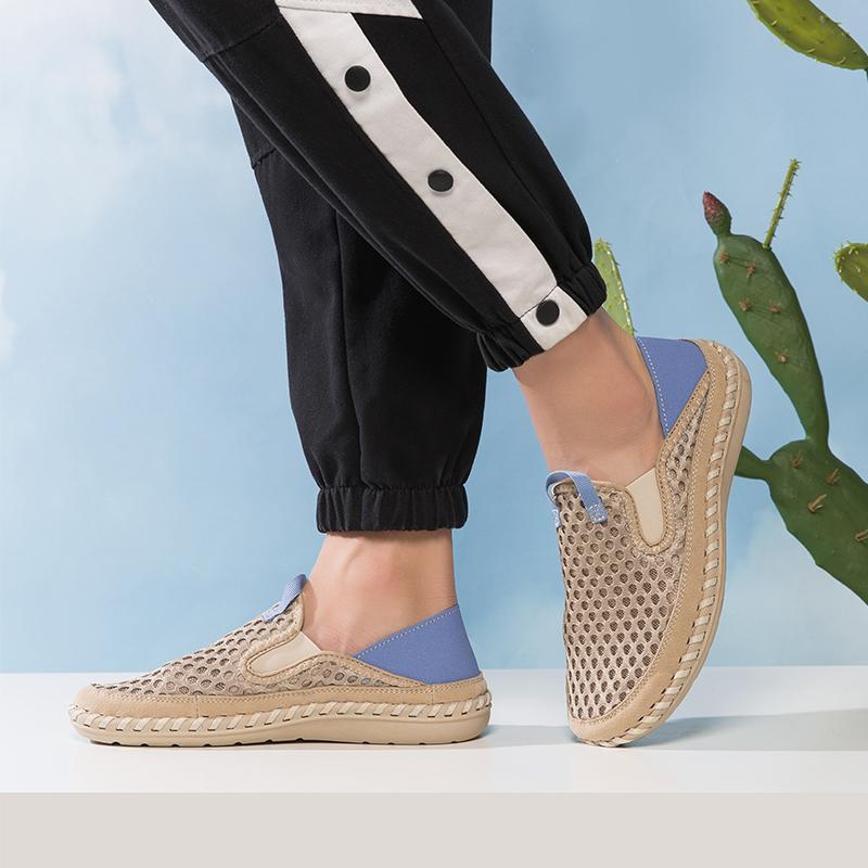 

Мужские походные ботинки, мокасины, слипоны, обувь для вождения, повседневные мокасины, ручная работа, полые черные широкие туфли для папы 48 бежевый