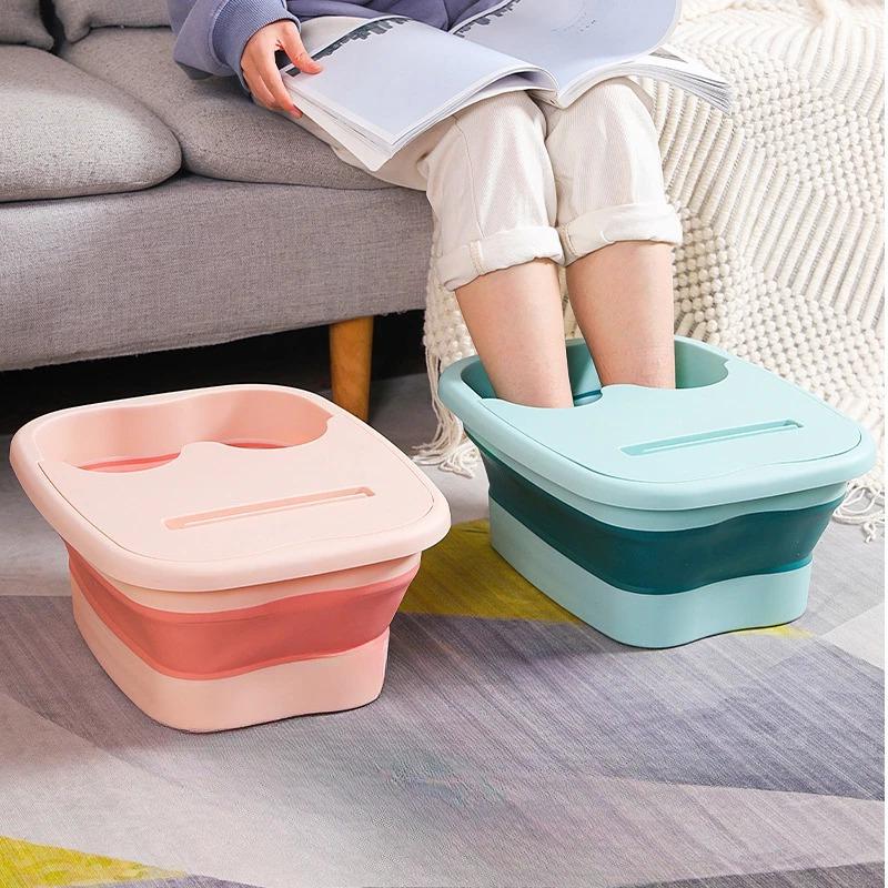 Foldable Footbath Massage Bucket Soaking Bucket Folding Spa Foot Bath Bucket Household Sauna Bathtub Pedicure Bath Supplies Pink