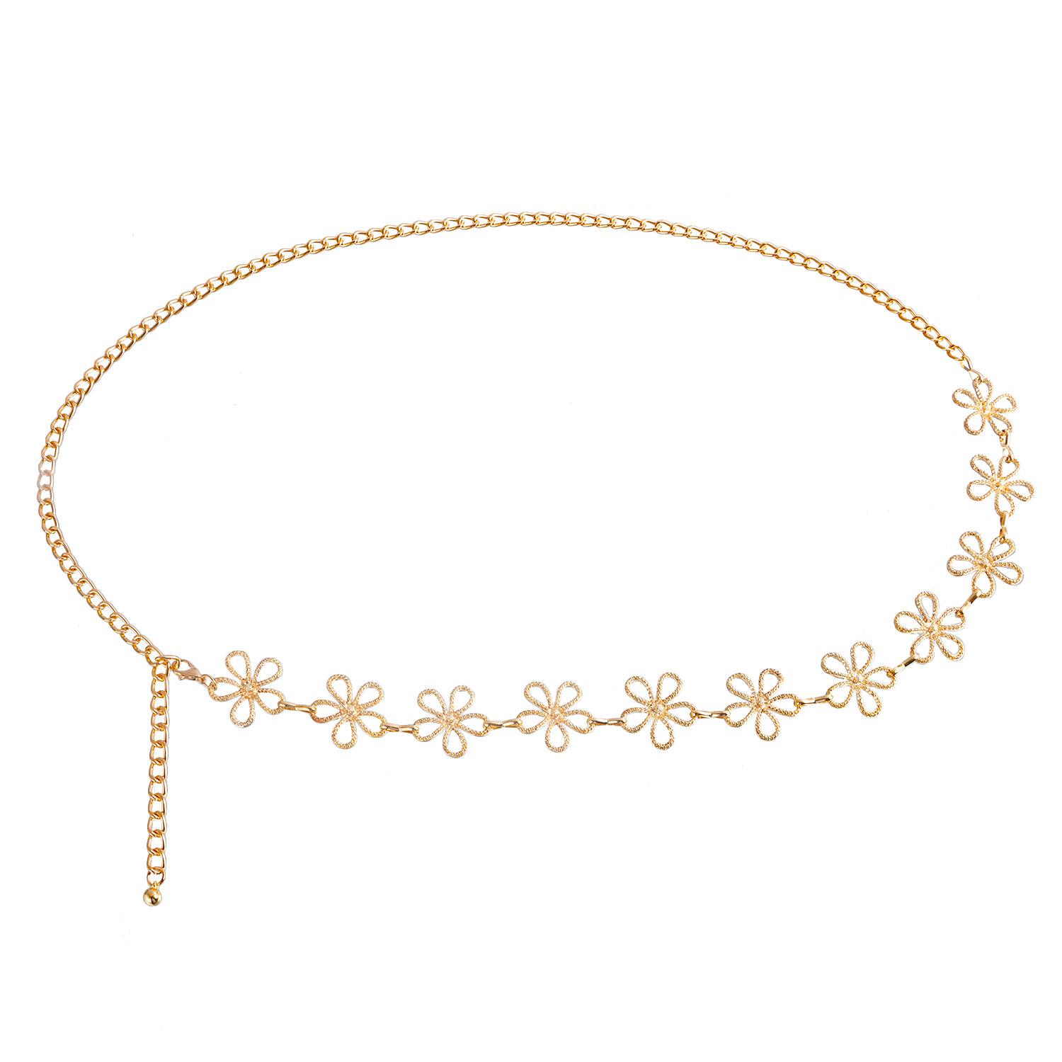 

Europe, America, retro metal hollow flower chain, ethnic style body chain, casual decorative splicing waist chain золотой