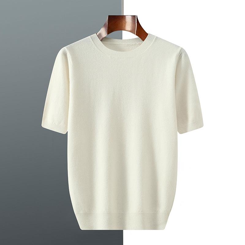 Men's Short-sleeved Fall/winter Casual Lightweight T-shirt with Simple Texture for Casual Office Wear, Round-neck Base Layer Sweater, Knitted Garment