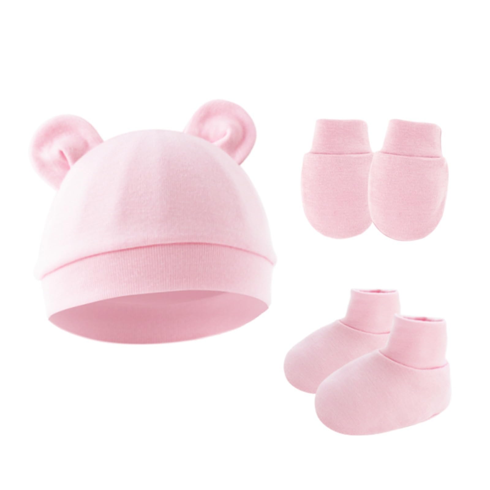 

MANJIAMEI Newborn Beanie Set and Soft and with Bear Ears for Boys and Sun Baby and Ages Months 3-Piece (Hat, Gloves, Socks) - 100% Cotton, Cute, розовый