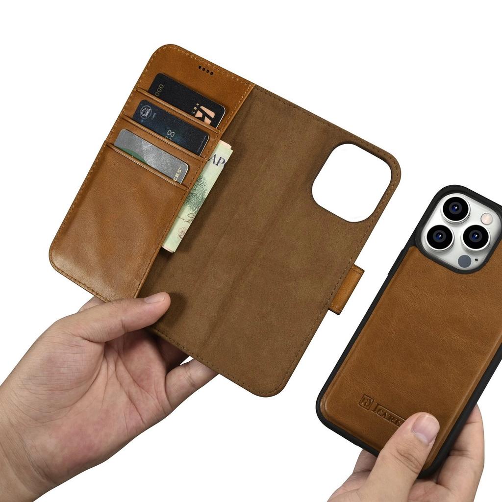 Icarer Oil Wax Wallet Case 2In1 Iphone 14 Pro Case Leather Flip Cover Anti-Rfid Brown (Wmi14220722-Tn)