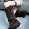 Japanese White Faux Fur Leg Warmers Boot Covers Y2K Goth Solid Leg Socks Punk Jk Knee-length Hiphop Hotgirl Fashion Warm Sock