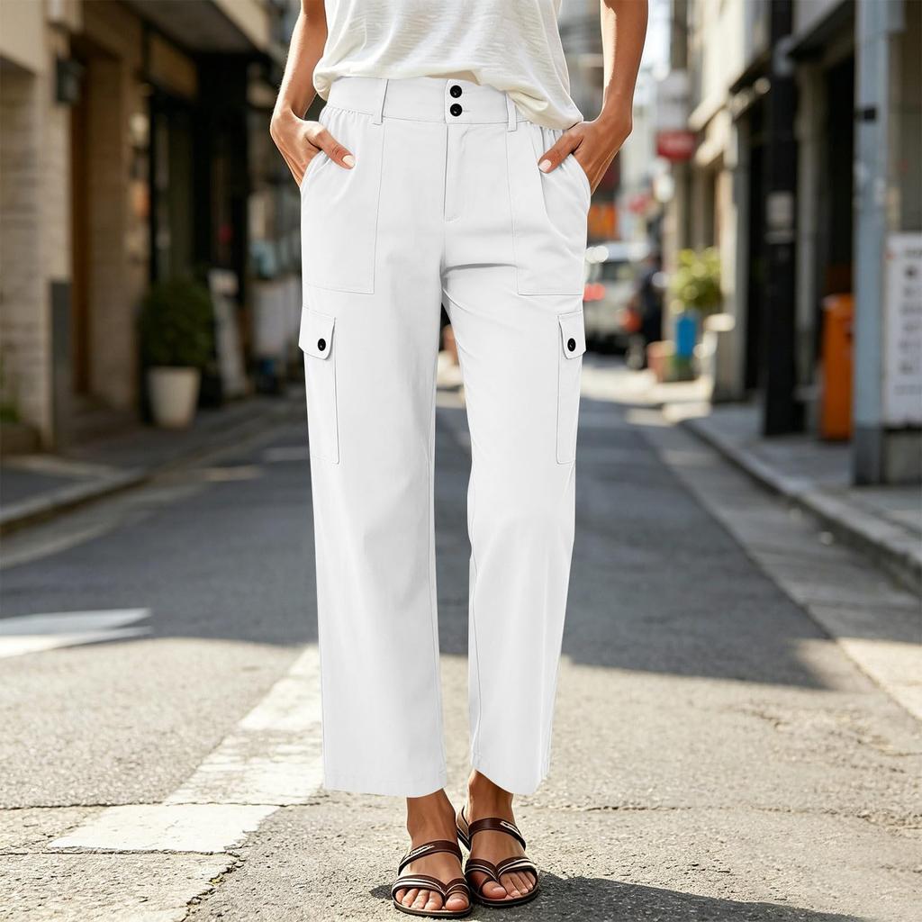 Women's Casual Color Loose Fit Pants with Pockets