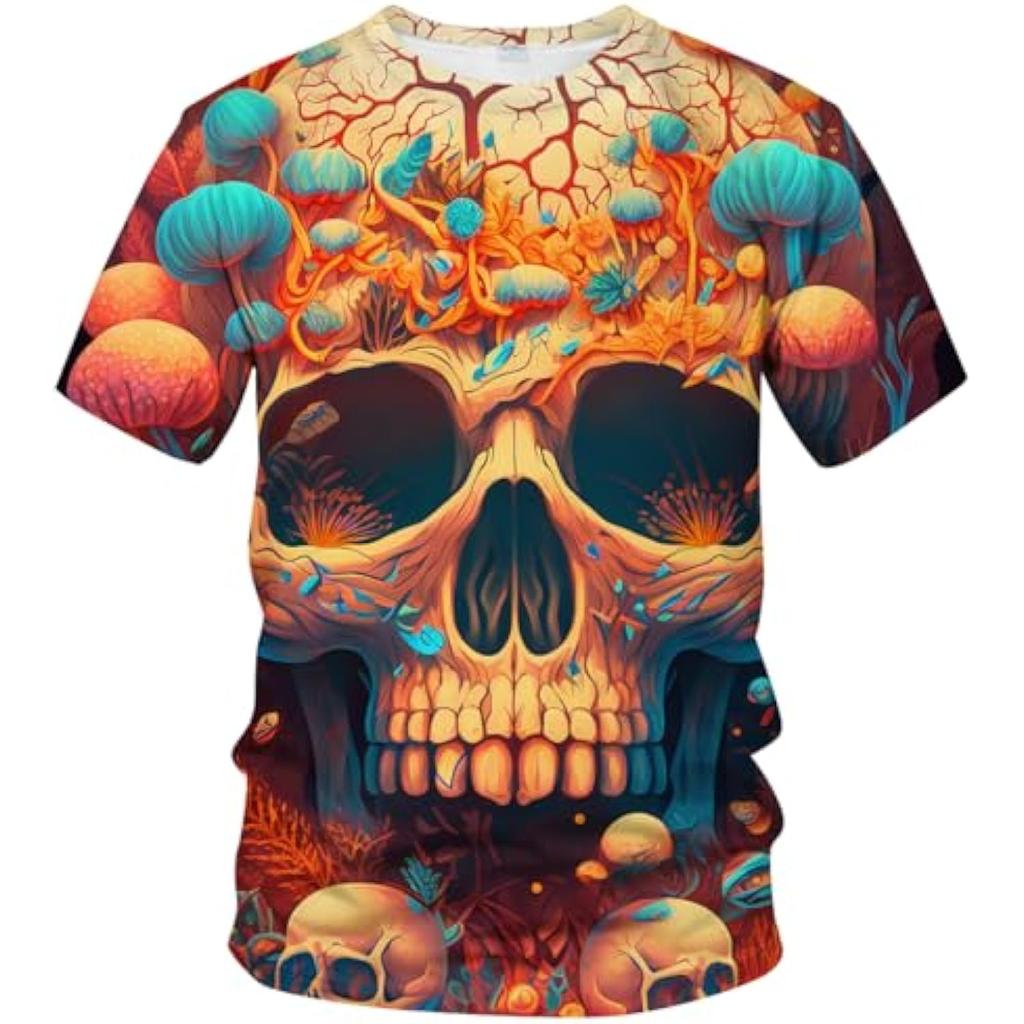 Men's Skull Graphic Tshirt 3D Print Skeleton Shirt for Men Funny Skull Tees Top