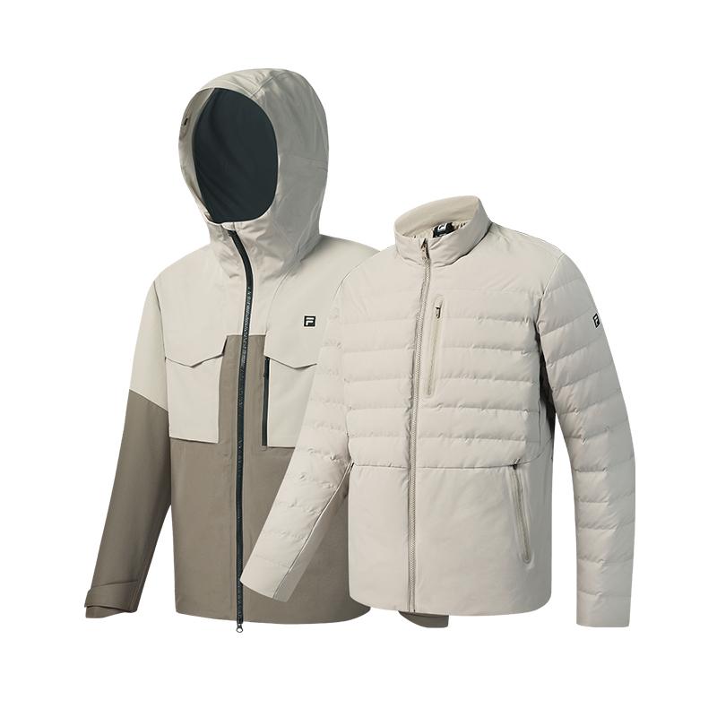 FILA Explorer Fashionable Personality Mountain Outdoor Color Block Two-Piece Hooded Down Jacket Men outerwear Moon-Gray A61M547902FGY