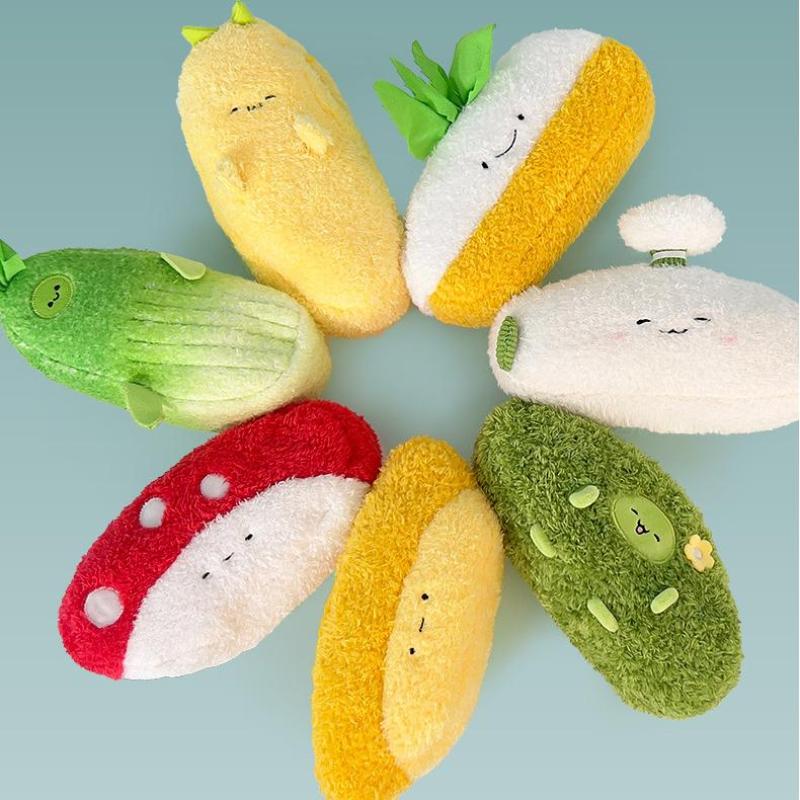 Cute Cartoon Plush Vegetable Fruit Pencil Case Cute Banana Broccoli Garlic Plush Multifunctional Large Capacity Stationery Bag