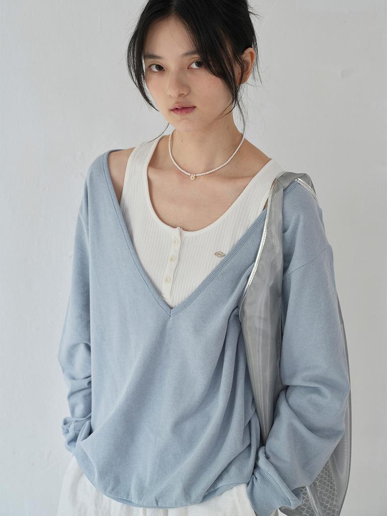MOAT Deep V-Neck Sweatshirt (Pale Blue)