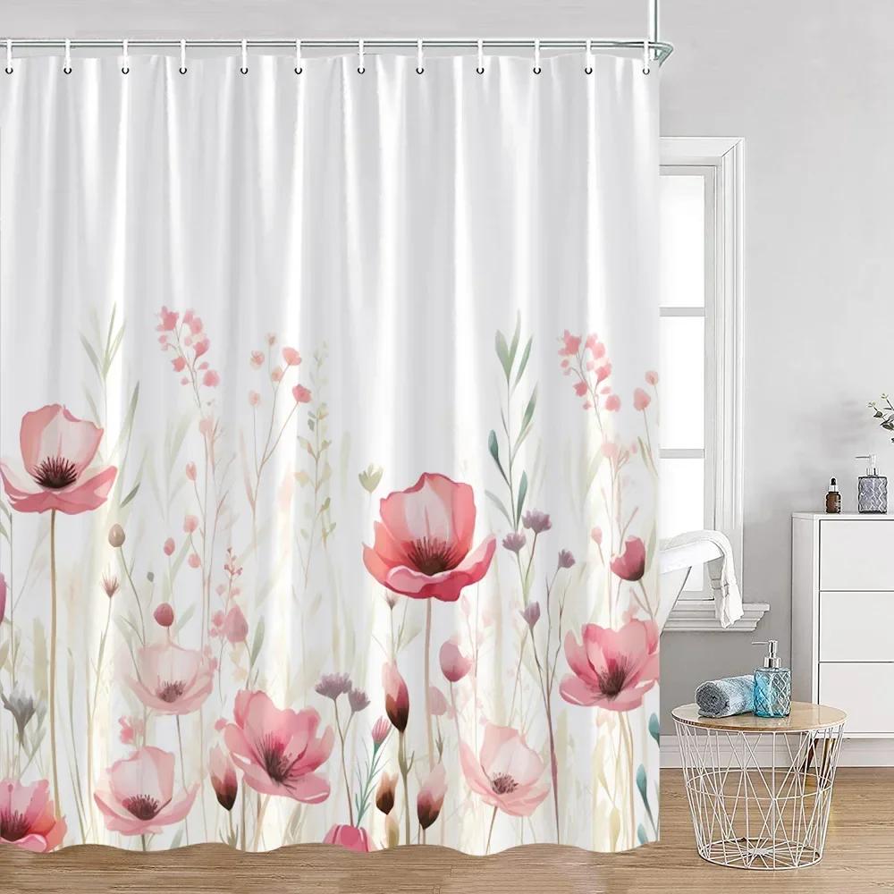 Flower Shower Curtain Butterfly Greening Plants Natural Home Decoration Bathroom Polyester Fabric Shower Curtain