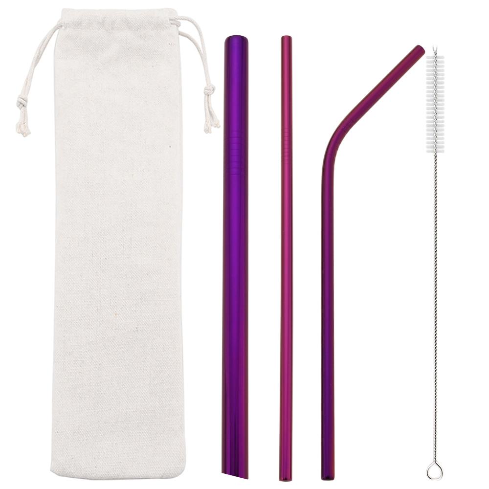 Gold Reusable Straw 304 Stainless Steel Sharp Straw Metal Drinking Straws with Cleaner Brush for Bubble Tea Smoothie Milkshake